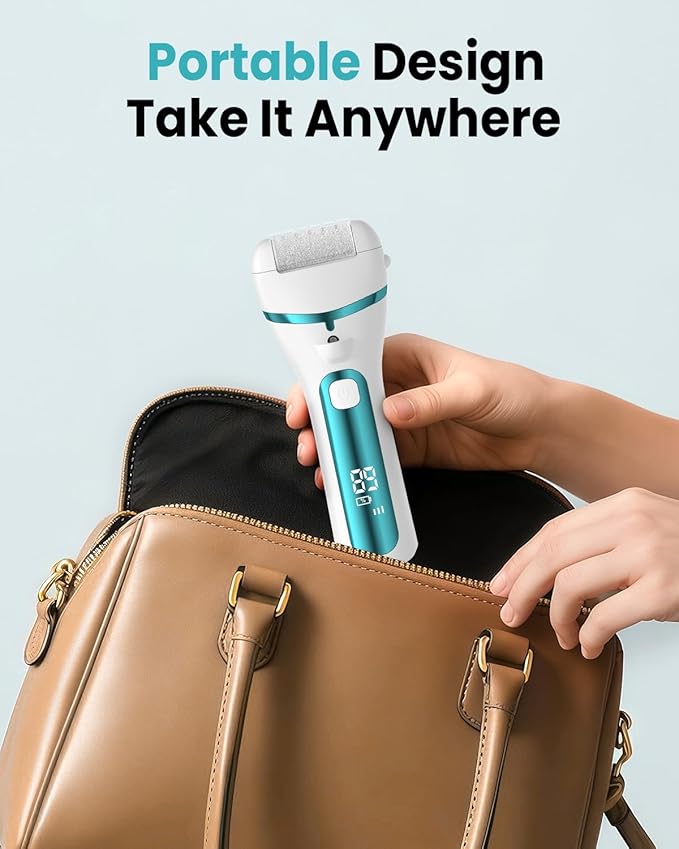 PUBOO Foot Callus Remover Electric 10000 RPM 3-Speed IPX7 Rechargeable Pedicure Kit for Hard Skin Women & Men. Portable Multi-Roller File Grinder Sander Scrubber with LED Display for Wet & Dry Feet-Velvo Beauty
