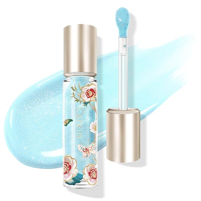 CATKIN Lip Plumper Gloss, Tinted Lip Serum with Hyaluronic Acid & Jojoba Oil, Non-sticky Volumizing Hydrating Formula for a High Shine Maximum 3D Look, Plump & Soft Lips 0.12 Fl Oz -C01 Sapphire Ocean-Velvo Beauty
