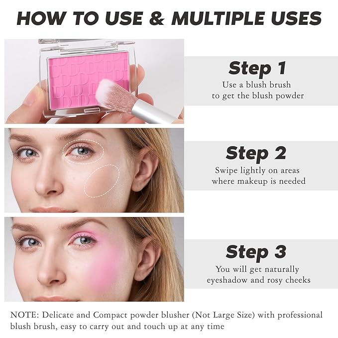 Pink Blush Powder Blush for Cheeks with Brush, Matte Blush Palette Blush Powder Face Blusher, Natural Blendable Formula Silky Lightweight Makeup Blush Rubores de Maquillaje, 001#-Velvo Beauty