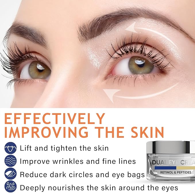 Eye Cream, Dual Eye Cream Anti Aging with Advanced Retinol and Peptides, Under Eye Cream for Dark Circles, Fine Lines, Puffiness and Bags Under Eyes-Velvo Beauty