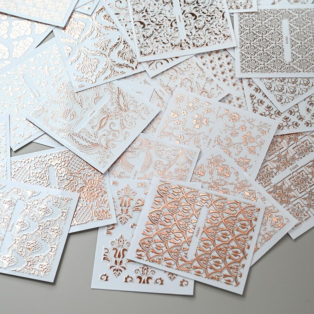 30 Sheets Rose Gold Lace Line Nail Stickers 3D Self Adhesive Nail Art Charms Sticker Decals for Crafts Supplies Accessories (ST-RG)-Velvo Beauty