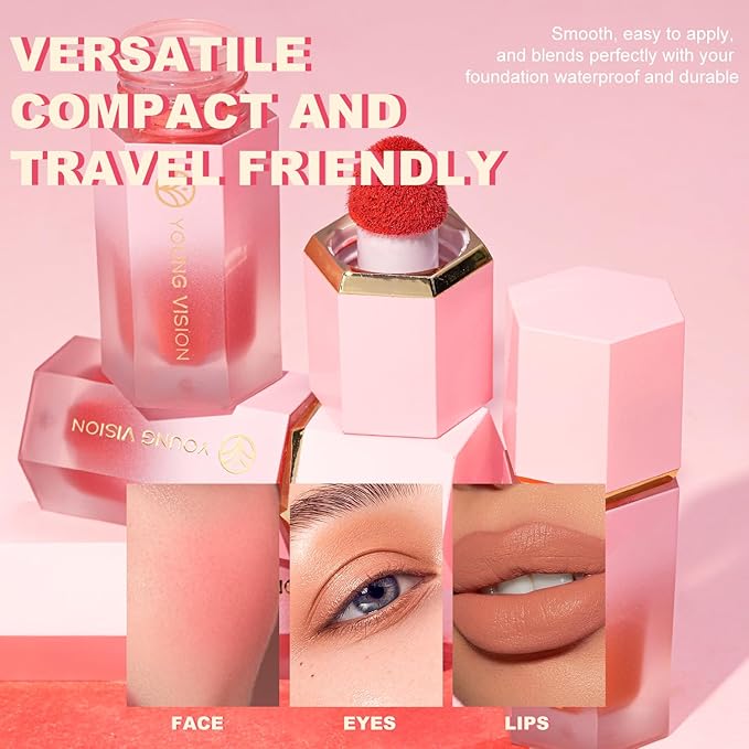 YOUNG VISION Liquid Cheek Blush -Soft Cream Rouge/Blusher Makeup, Buildable Gel-Cream Formula, Long-Wearing, Dewy Finish-Velvo Beauty