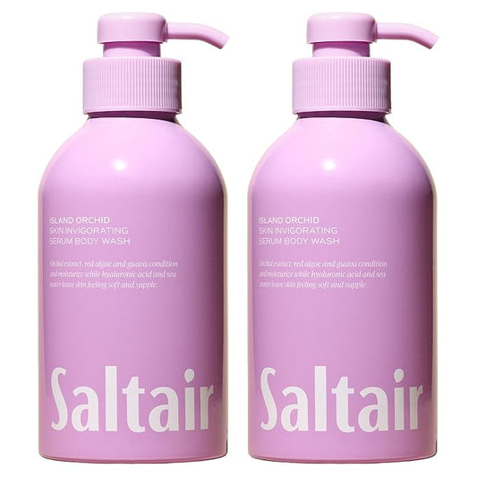 Saltair Body Wash, Island Orchid 2-Pack. Moisturizing Body Cleanser with Monoi Oil and Cupuacu Butter. Luxury Shower Gel for Women and Men. Vegan, Cruelty-Free, Paraben-Free. 2x 17oz Pump Bottles-Velvo Beauty