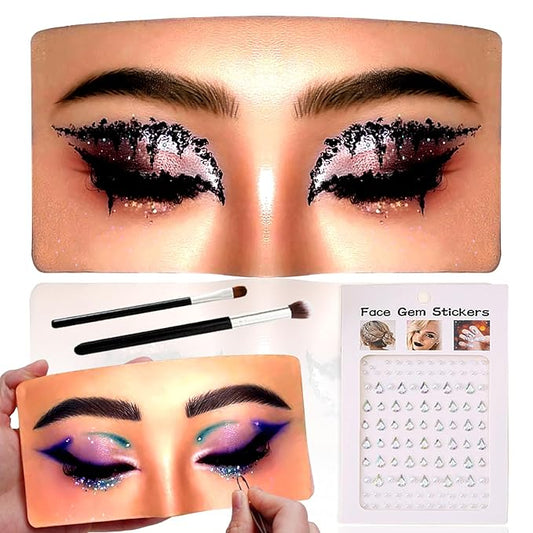 Mannequin Face for Makeup Practice, Makeup Practice Face Board with Makeup Brushes Rhinestones Sticker, Silicone Makeup Mannequin Face for Makeup Artist Supplies(Wheat colored)-Velvo Beauty