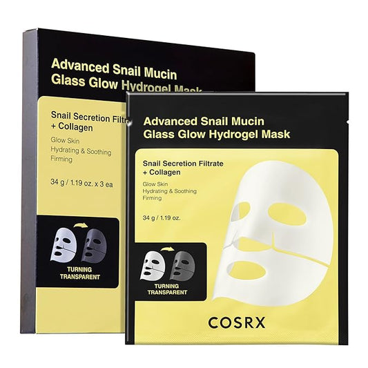 COSRX Advanced Snail Mucin Glass Glow Hydrogel Face Masks Skincare 3 EA, Collagen Face Mask, Travel Essentials, Overnight Face Mask, Korean Skin Care-Velvo Beauty