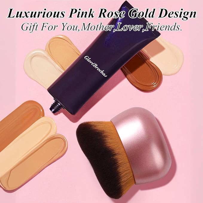 75MM Extra Large Self Tanner Kabuki Makeup Brush – Ultra Soft Dense Vegan Bristles for Body Makeup, Bronzer & Foundation–Applies Tanning Mousse, Lotion & Self Tanner–Rose Gold, Wet & Dry-Velvo Beauty