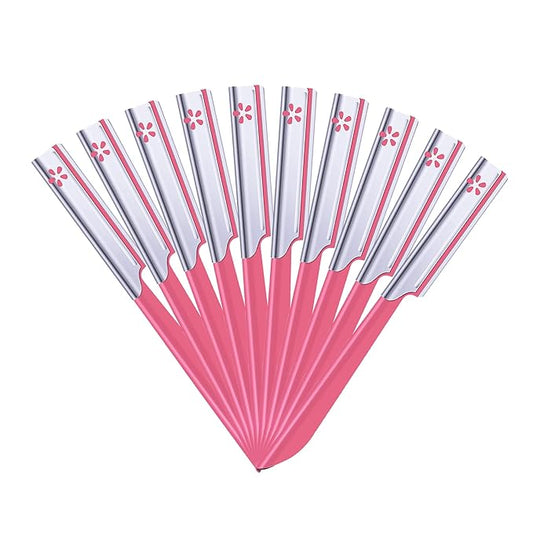 10 Pieces Eyebrow Razor for Women Facial Shaver Razor Brow Shaper Eyebrow Trimmer Dermaplaner Shaping Tool with Cover (Pink)-Velvo Beauty