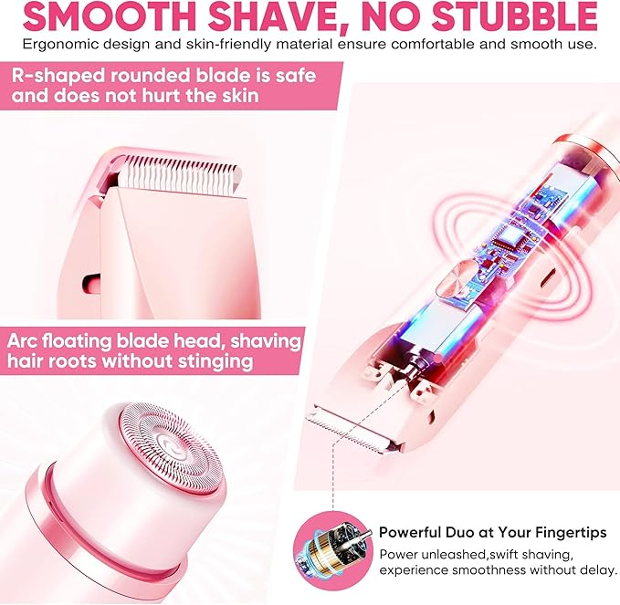 Bikini Trimmer for Women, Electric Razor & Shaver with Dual Ceramic Blades, Painless Hair Removal for Face, Body & Intimate Areas, 90min Cordless Runtime, Waterproof Travel Grooming Kit-Velvo Beauty