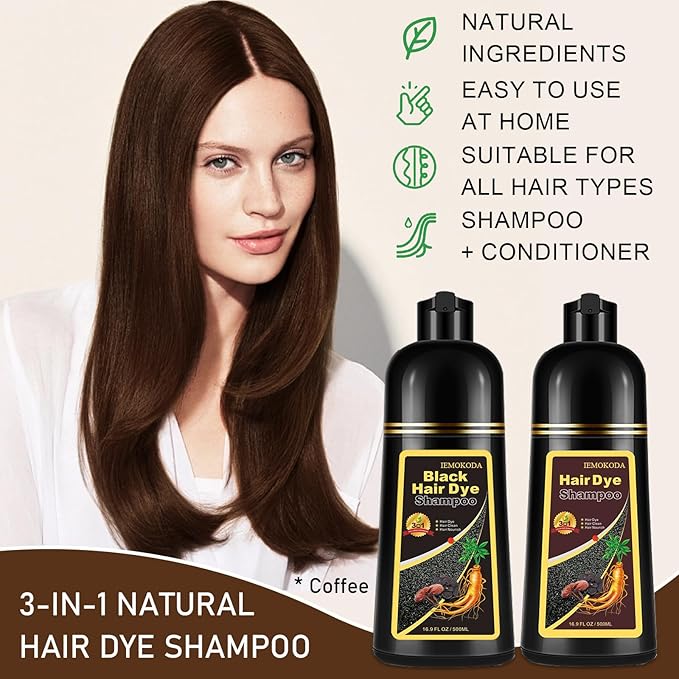 Hair Dye Shampoo for Gray Hair, 3-in-1 Color Shampoo Hair Dye for Women & Men, Natural Brown Hair Coloring Shampoo, Shampoo Tinte Para El Cabello, Plant Bubble Hair Dye, Easy to Use at Home (Coffee)-Velvo Beauty