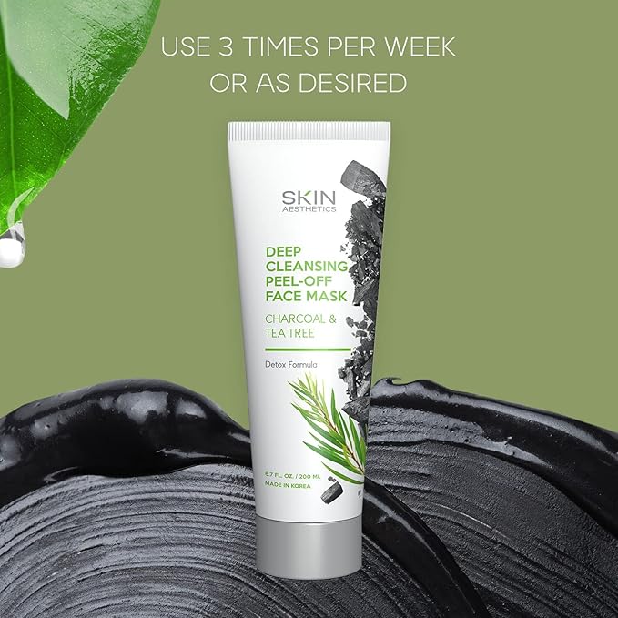 Charcoal & Tea Tree Peel-Off Face Mask - Blackhead Remover, Acne Treatment, Unclogs Pores, Deep Cleansing - Dermatologist Tested Korean Skincare, Clean Beauty, Cruelty-Free - 6.7 Fl oz-Velvo Beauty
