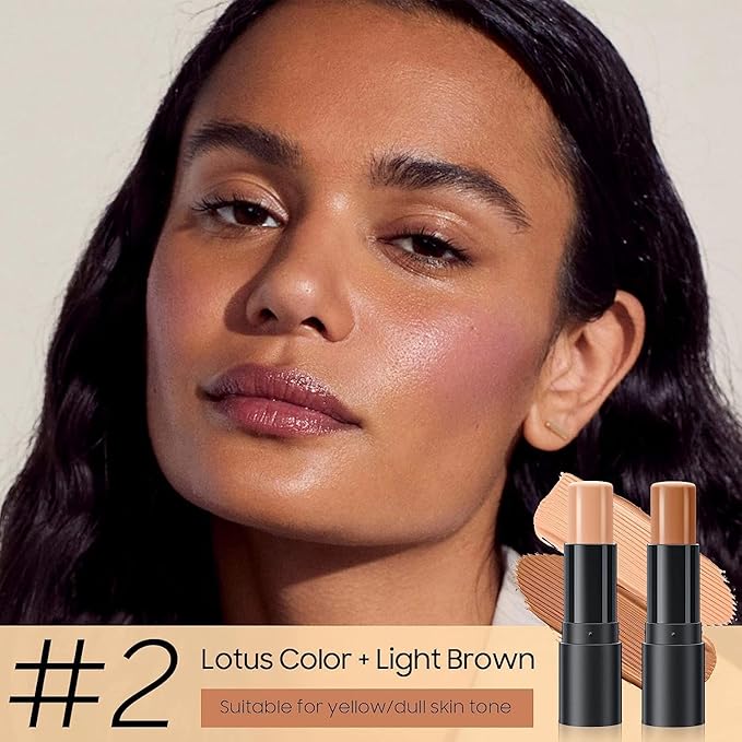2023 Upgrade Contour Stick, 2 Colors Double-end Contour Highlighter Stick Contour Stick Face Highlighter Contour Makeup Contouring Sticks Cream Concealer (Lotus, Light Brown)-Velvo Beauty