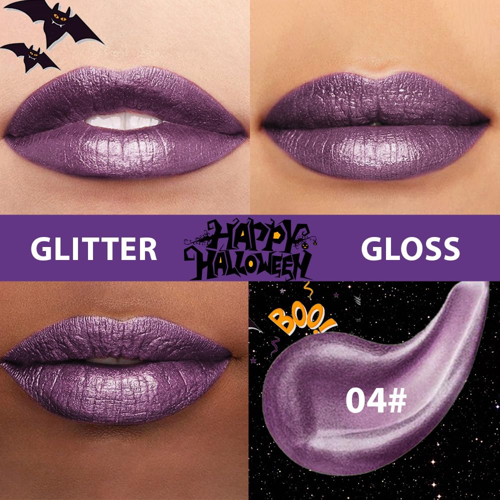 Dark Purple Metallic Lipstick for Women,Glitter Sparkling Liquid Lipstick,Long Lasting Waterproof Lightweight Comfortable Non-Drying Bold Dark Lip Gloss for Gothic Stage Makeup,Vegan-Velvo Beauty