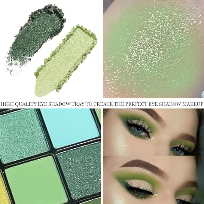 16 Colors Green Olive Matte Shimmer Eyeshadow Palette for Eye Makeup,High Pigmented White Gray Eye Shadow Primers Powder Palet de sombras de ojos-Velvo Beauty