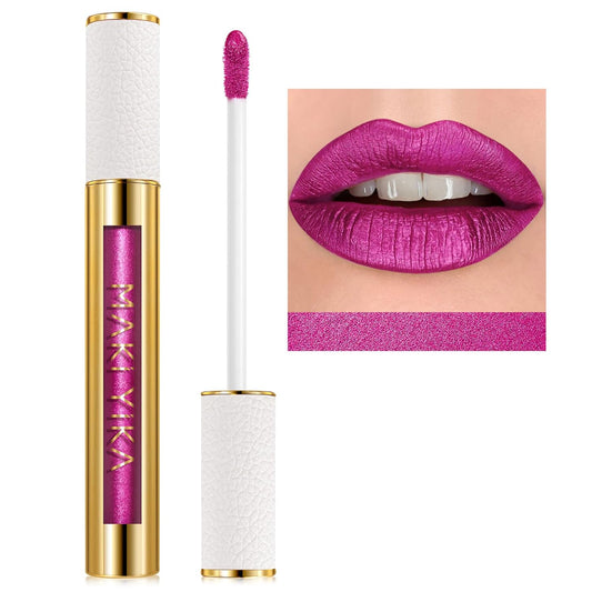 MAKI YIKA Hot Pink Lipstick for Women Metallic Lipsticks Glitter Long Lasting Lipstick No Smudge No Transfer Liquid Lip Gloss (BR19 Unheated)-Velvo Beauty