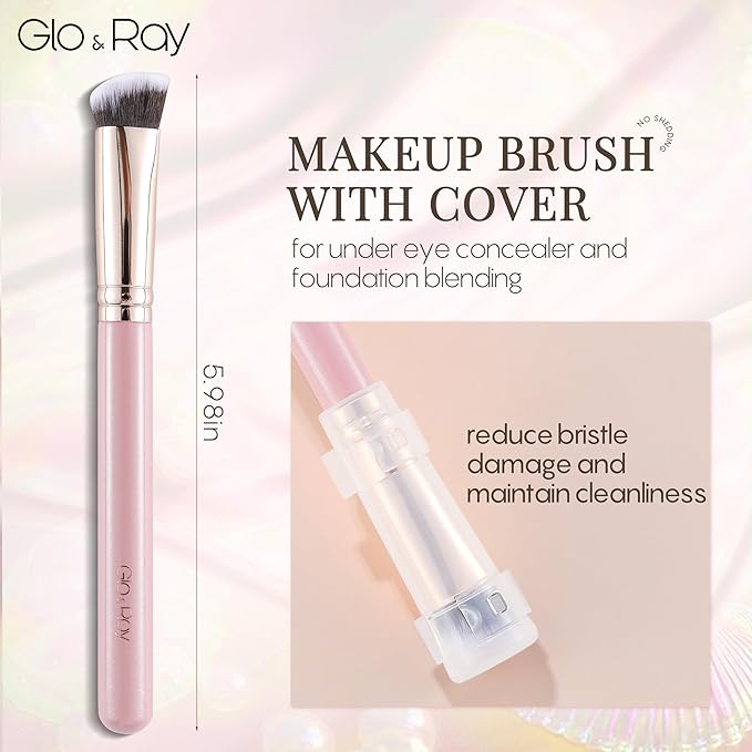 GLO&RAY Angled Concealer Brush with Cap – Flat Top Synthetic Makeup Brush for Under Eye, Spot Coverage, Travel Size Concealer Blending Tool for Liquid & Cream Application (Pink)-Velvo Beauty