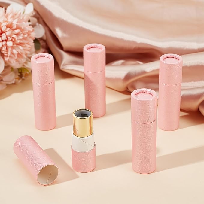 NICENEEDED 10 Pcs Paperboard Lip Balm Tubes, Refillable Paper Lipstick Tube, Round Cardboard Empty Lip Gloss Container Solid Perfume Tube Cosmetic Box for DIY Lip Gloss Balm and Chapsticks-Velvo Beauty