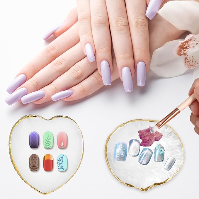 2pcs Resin Nail Art Palette Nail Painting Mixed Color Palette Gold Edge Round Makeup Holder Heart Shape Nail Polish Plate Cosmetic Mixing Tools Nail Gel Display Board-Velvo Beauty