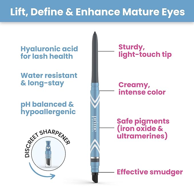 PrimeEyes Glide Eyeliner for Mature Women – Waterproof, Long-Stay and Mess-Proof – Gel Creme Texture, Discreet Sharpener and Effective Smudger (Emerald)-Velvo Beauty