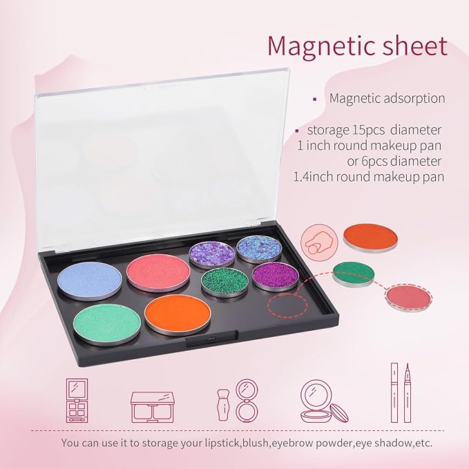 Magnetic Makeup Palette with Clear Top, 3Pack Empty Eyeshadow Pan Dispensing Storage Box with 60Pcs Adhesive Metal Stickers for DIY Cosmetics Lipstick Blush Powder-5.7"x4.3"Palette-Velvo Beauty
