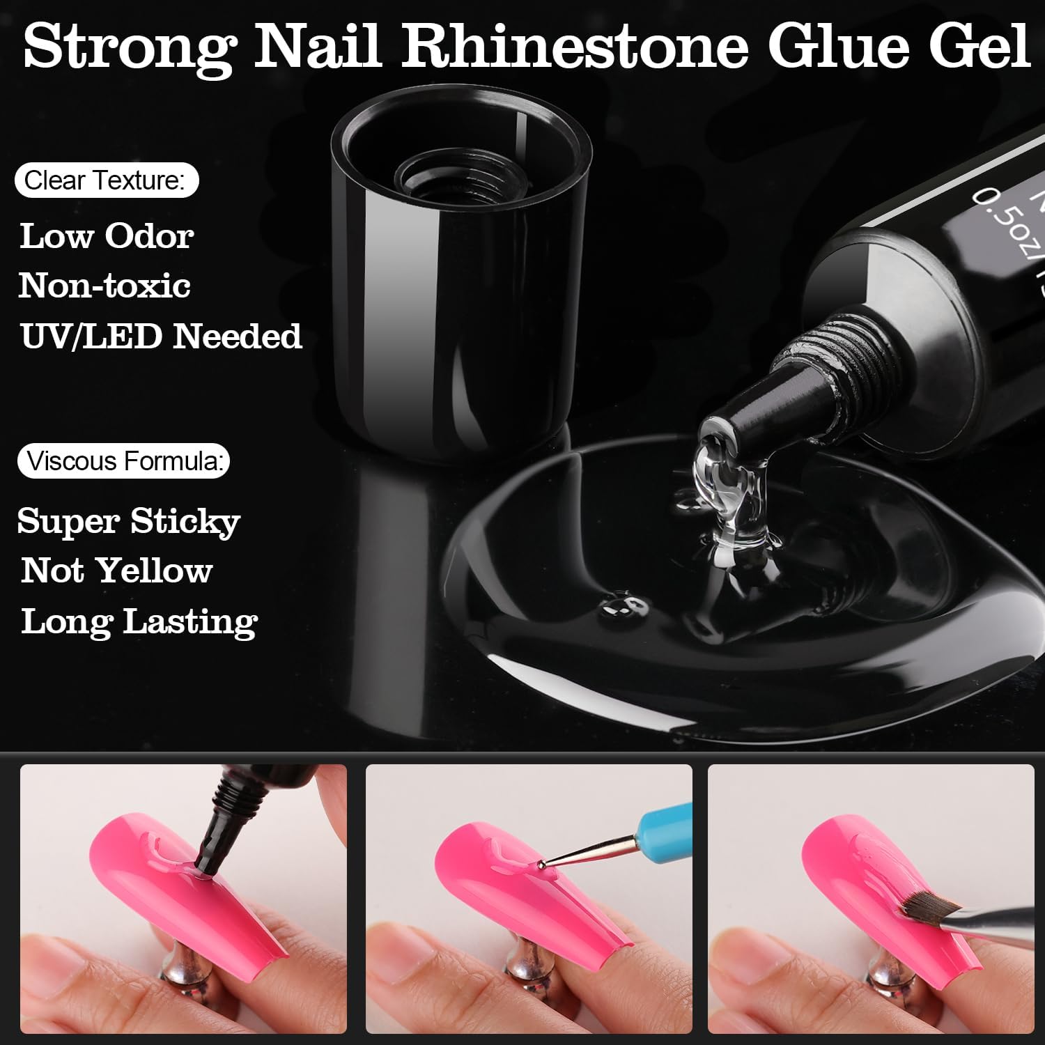 Rhinestones for Nails & Pearls, Manicure Kit with Nail Rhinestone Glue Gel, Flat Back Glass Crystal AB + Clear Gems, Colorful Half Round Pearls, Gem Glue (UV/LED Needed) with Dotting Tools-Velvo Beauty
