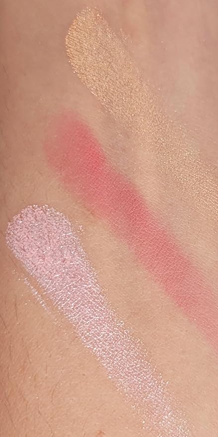 3-in-1 Blendable Trio, Eyeshadow, Blush and Highlight Makeup Palette, Silky Smooth Powder Blush, Shimmer Eyeshadow & Highlighter Makeup Palette with Mirror - Pink & Nude-Velvo Beauty