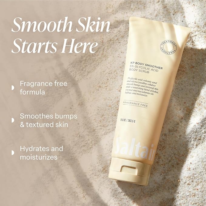Saltair KP Body Scrub. 5% Glycolic Acid Treatment with Volcanic Sand and Plant Moisturizers. Fragrance-Free Physical Chemical Exfoliator. Exfoliating Body Scrubber for Rough Bumpy Skin, 10oz.-Velvo Beauty