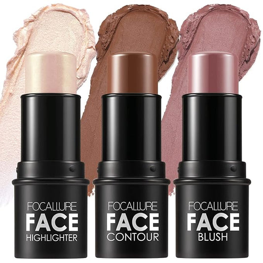 FOCALLURE 3 Pcs Cream Contour Sticks,Shades with Highlighter & Bronzer & Blush,Non-greasy Long-wear Face Contouring Pen,Easy to Sculpt the Face and Create a Lightweight Finishing Makeup,NEUTRAL-Velvo Beauty