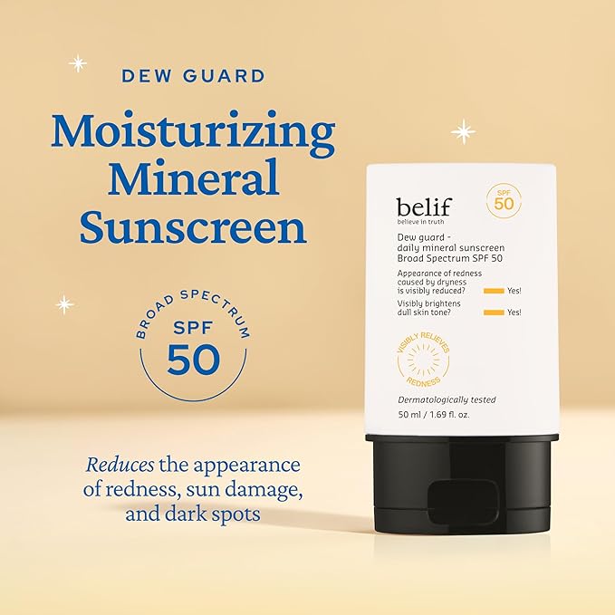 belif Dew Guard - Daily Mineral sun SPF 50 Hydrating Niacinamide Sunscreen (1.69 fl. oz) - Daily Broad Spectrum, Reduces Redness, No-White Cast, Non-Greasy, Korean Skincare-Velvo Beauty