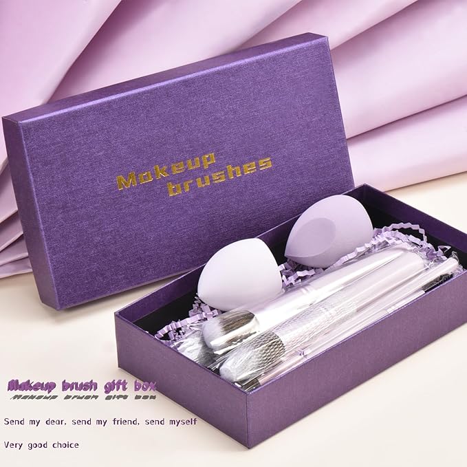 Gift Ready 10 Piece Purple Makeup Brushes Set and 2 Piece Makeup Sponge – Wooden Handle with Soft Synthetic Bristles, Concealer, Powder – (Ideal for Christmas, Birthday, Women)-Velvo Beauty
