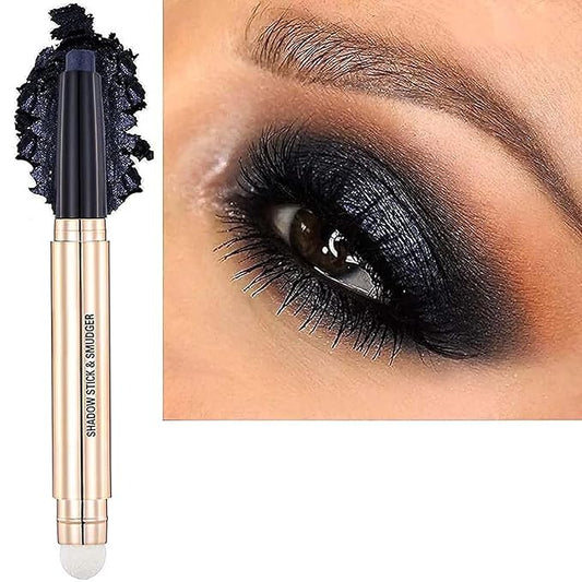 Midnight Black Eyeshadow Stick And Sponge Makeup Brush Cream Shimmer Smooth Shadow Pencil Eyeliner Long Lasting Waterproof Eye Shadow Highlighter Stick Hypoallergenic Multi-Dimensional Eyes Look # 12-Velvo Beauty