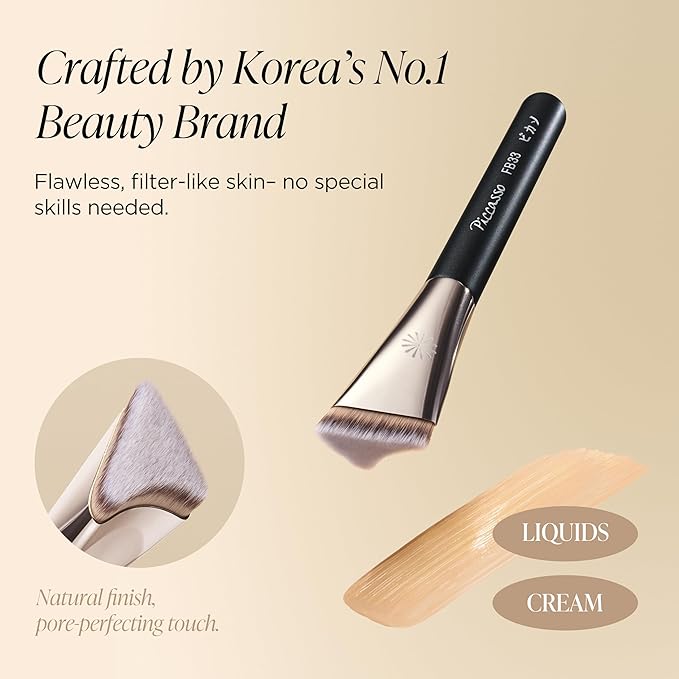 Piccasso FB33 Foundation Brush – Tapping Cover Brush for Liquid & Cream Foundation, Fills Pores with Soft Bristles for Smooth and Flawless Face Makeup, Professional Korean Beauty Tool-Velvo Beauty