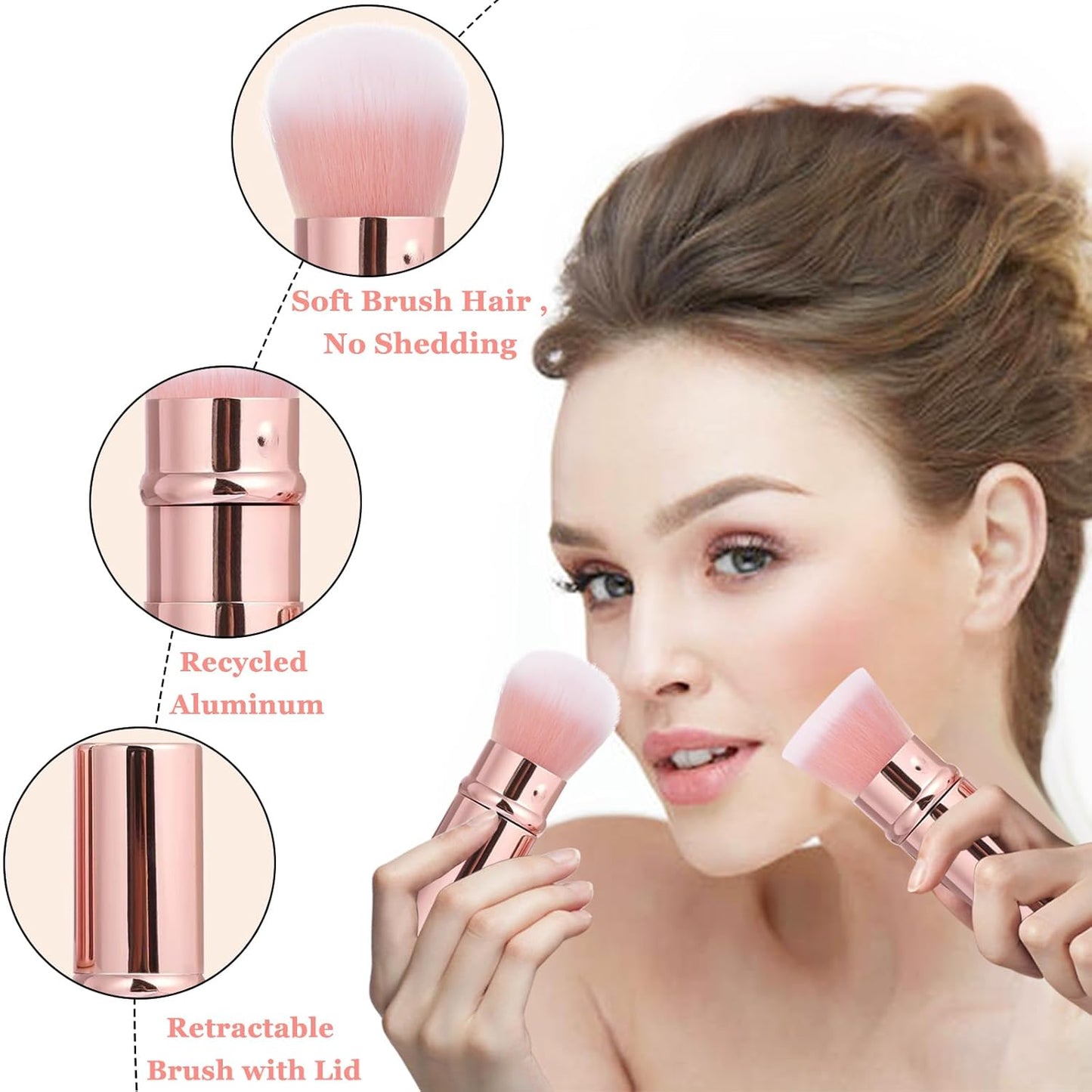 Makeup Brush 2 Pack, Retractable Travel Kabuki Powder Foundation Makeup Brush Face Blush Brushes for Blending Liquid, Blush, Bronzer, Buffing, Sunscreen,Flawless Cosmetics-Velvo Beauty