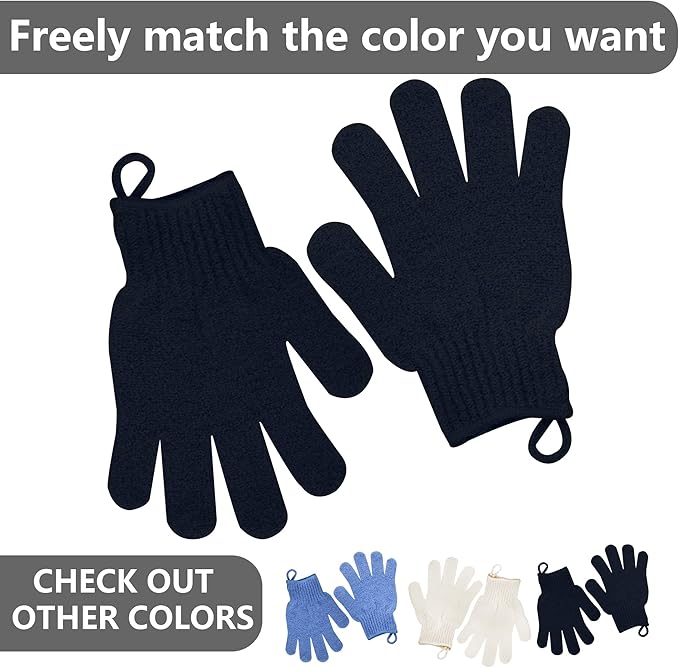 Exfoliating Glove with Hanging Loop - Bath Gloves 1 Pair Shower Gloves, Heavy Exfoliating Gloves for Men and Women Shower Gloves Body Wash Makes Skin Soft Healthy Body Exfoliating Gloves 1 Pair Black-Velvo Beauty