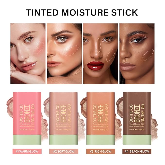 Cream Bronzer Stick,Contour Stick Facial Contouring Stick,Long Lasting Highlighter Waterproof Highlight Makeup,Buildable Shimmer Sparkle Face Bronzer Face Shaping,02 Soft Glow
