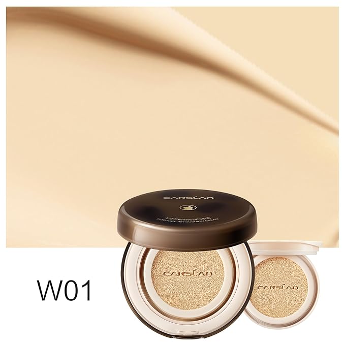 Lasting Air Cushion Cream Face Foundation Makeup, Lightweight, Medium to Full Coverage, Semi-Matte, Long-Lasting Oil Control Finish Foundation, W01 Natural Warm For Oil Skin (Refill Included)-Velvo Beauty