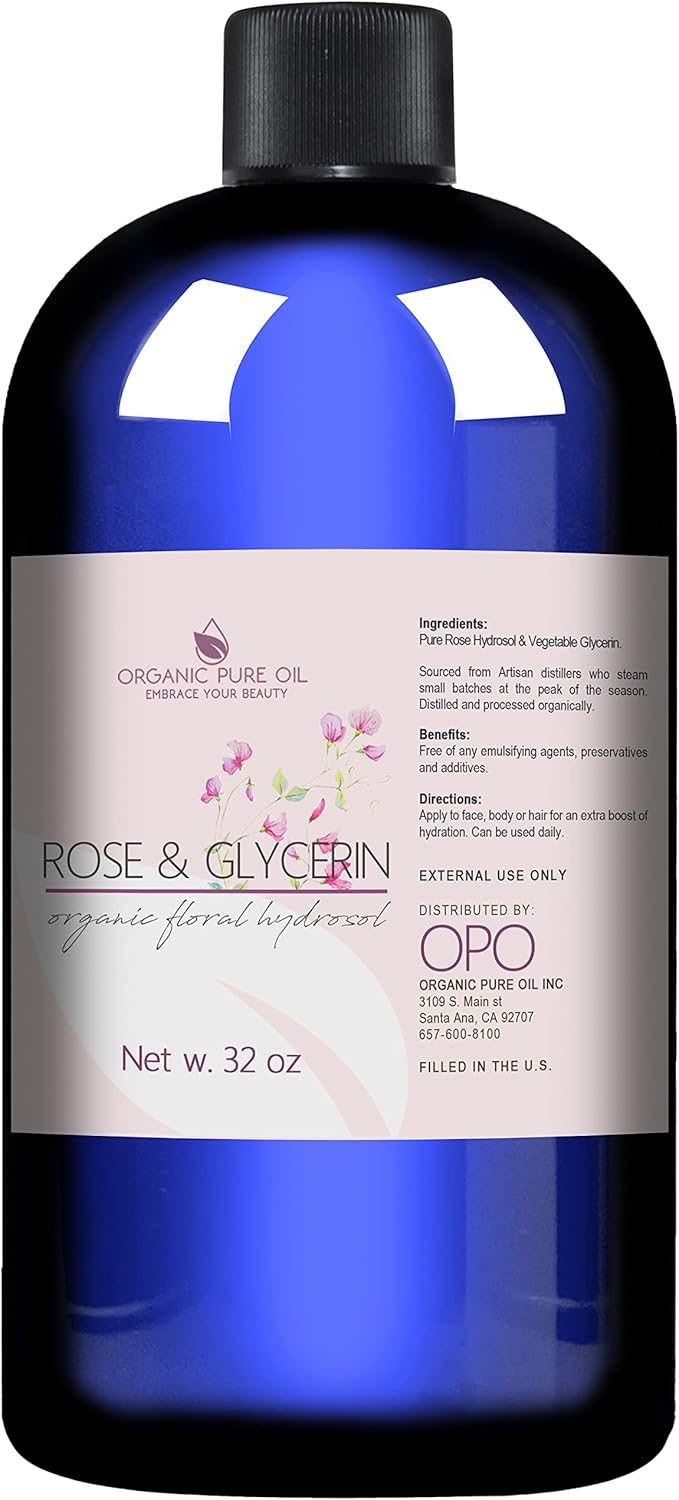 Rosewater Glycerin Mist Toner Bulk Spray Facial Body Floral Cleanser Pure Rose Hydrosol Vegetable Glycerine Moisturizing Cleansing Toning Mix Face Skin Hair Body - Packaging May Vary (32 Ounces)-Velvo Beauty