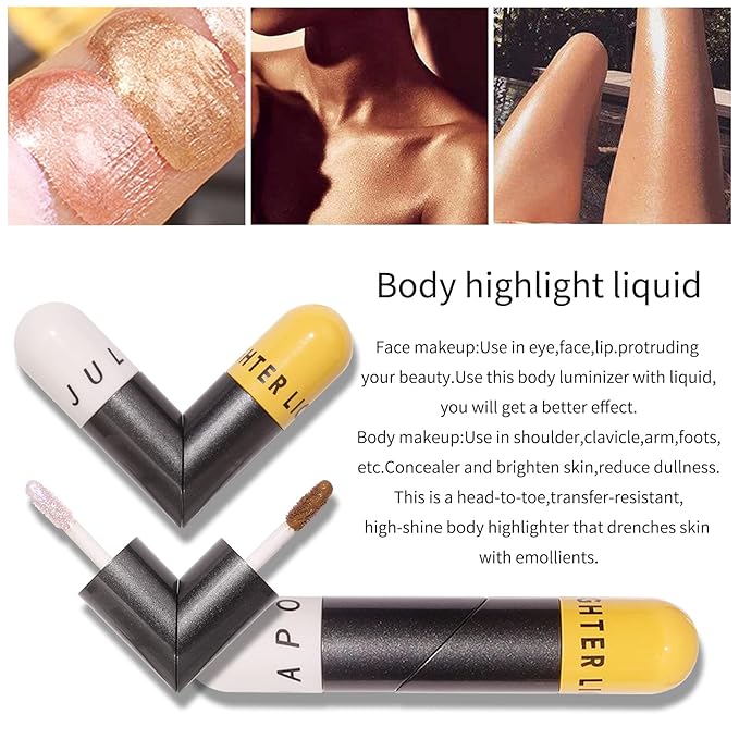 AKARY Liquid Highlighter Makeup for Face Body, Contour Foundation Illuminator Boom Stick, Two-color Highlight Shade Longwear Shimmer Glow Makeup, Valentine's Day gift (03 Rose Gold + Warm Brown)-Velvo Beauty