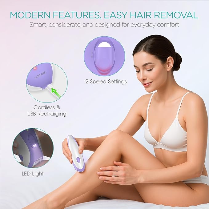 Epilator for Women-Cordless Epilators Hair Removal for Women, 4-in-1 Electric Razor Hair Remover, 2 Speeds & 21 Tweezers for Face Legs Arms Armpit Bikini, Purple HR310-Velvo Beauty