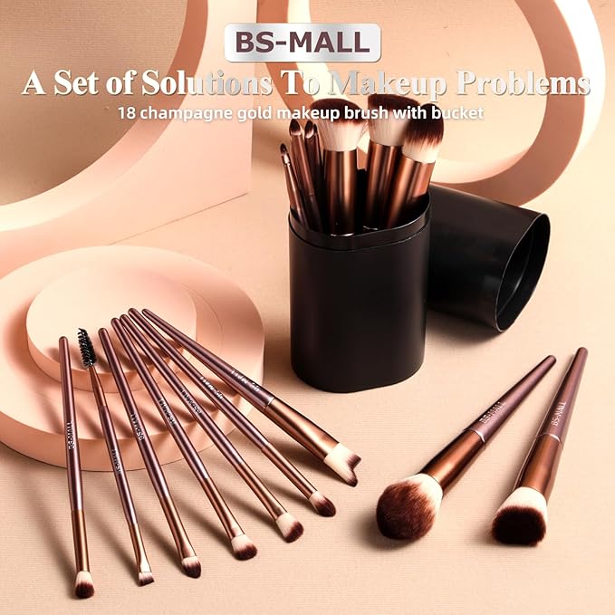 BS-MALL Makeup Brush Set 18 Pcs Premium Synthetic Foundation Powder Concealers Eye shadows Blush Makeup Brushes with black case (B-Brown)-Velvo Beauty