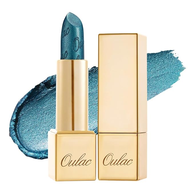 Oulac Metallic Green Lipstick for Women with Metallic 3D Shine, Lightweight Hydrating Formula, High-Impact Lip Color, Vegan Beauty, Full Coverage Lip Makeup, Turquoise (20)-Velvo Beauty