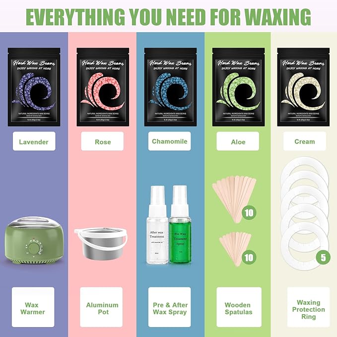 Waxing Kit - TIKESI Wax Warmer for Hair Removal, Hard Wax Kit with 14oz 5 Bags Hard Wax Beans for Full Body, Legs, Face, Eyebrows, Bikini, Brazilian Waxing Kit for Women Men-Velvo Beauty