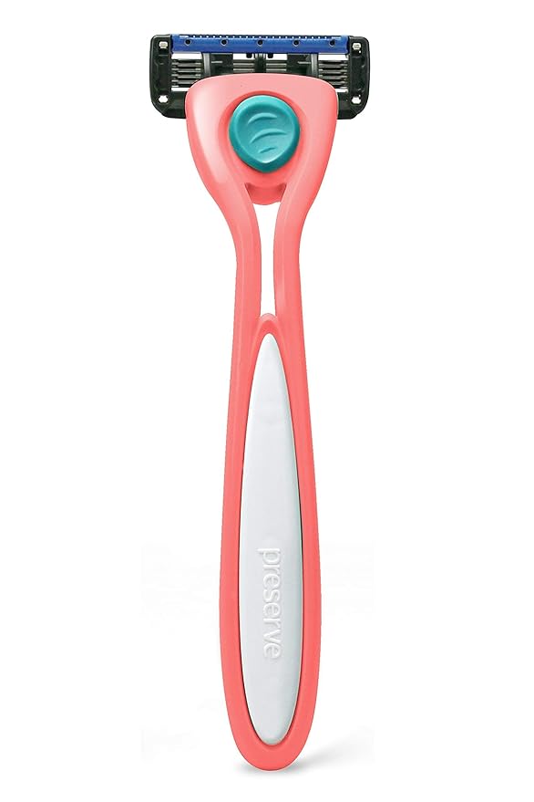 Preserve Shave 5 Five Blade Refillable Razor, Made from Recycled Materials, Coral Pink-Velvo Beauty