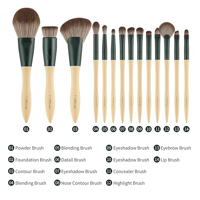 DUcare Makeup Brushes 14Pcs with 3Pcs Makeup Spong & Cosmetic Bag - Lime Mojito Series Makeup Brush Set for Foundation Blending Face Powder Blush Concealers Eye Shadows-Velvo Beauty