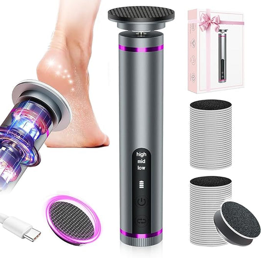 Electric Callus Remover for Feet, 3 Speeds Electric Foot Callus Remover with Powerful Brushless Motor, 2600mAh Runs for 7Hours, Washable Nano Glass Head, 60 Pcs Sandpaper Discs, Gift for Women & Men-Velvo Beauty