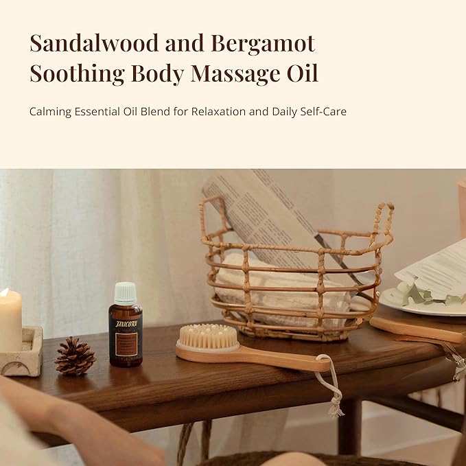 Sandalwood & Bergamot Botanical Massage Oil – Lightweight Body Oil with Jojoba & Almond – Wood & Citrus Aroma for Deep Massage, Fascia Release & Self-Care, 30ml (1.0 fl oz)-Velvo Beauty