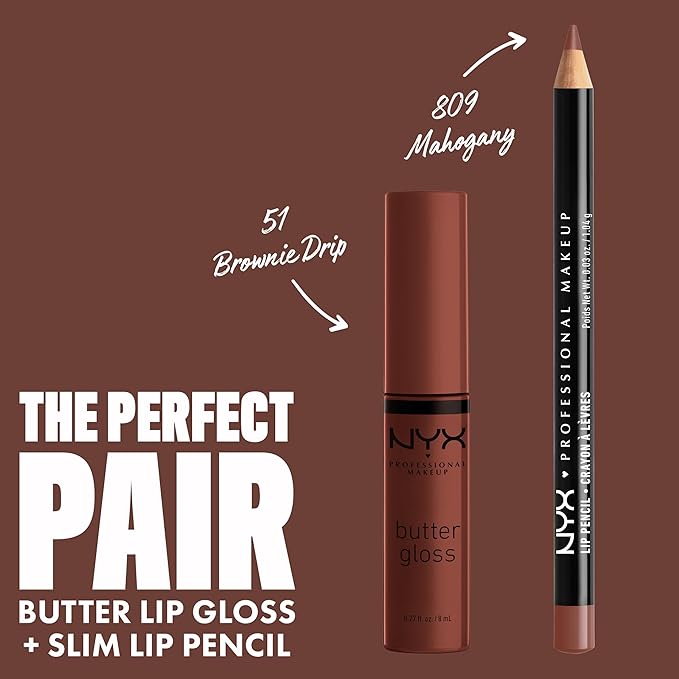 NYX PROFESSIONAL MAKEUP Butter Gloss Brown Sugar, Non-Sticky Lip Gloss - Brownie Drip (Deep Brown)-Velvo Beauty