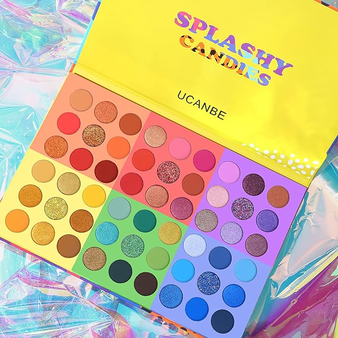 UCANBE 54 Colors Splashy Candies Eyeshadow Palette + 15pcs Makeup Brush Set, Highly Pigment Matte Metallic Shimmer Glitter Eye Shadow Bright Color Long Lasting Waterproof Easy Blending Make Up Pallet-Velvo Beauty
