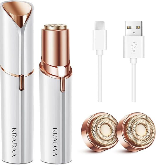 Facial Hair Removal for Women: Rechargeable Hair Removal Device - Painless Womens Face Razor Peach Fuzz (White)-Velvo Beauty