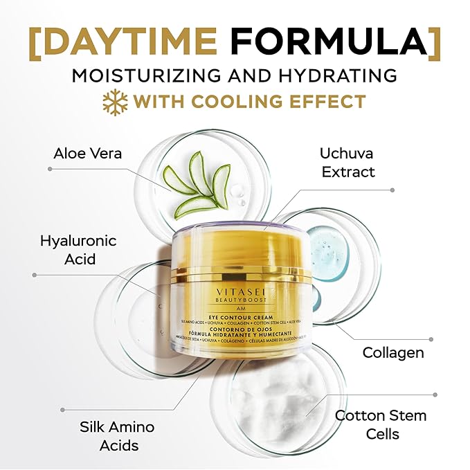 AM/PM Anti-Aging Kit Eye Contour Duo, Deep Hydration Eye Contour Cream with Cotton Stem Cells & Hyaluronic Acid (AM), Eye Contour Anti-Fatigue with Arabic Coffee for Under Eye Lines Protection(PM)-Velvo Beauty