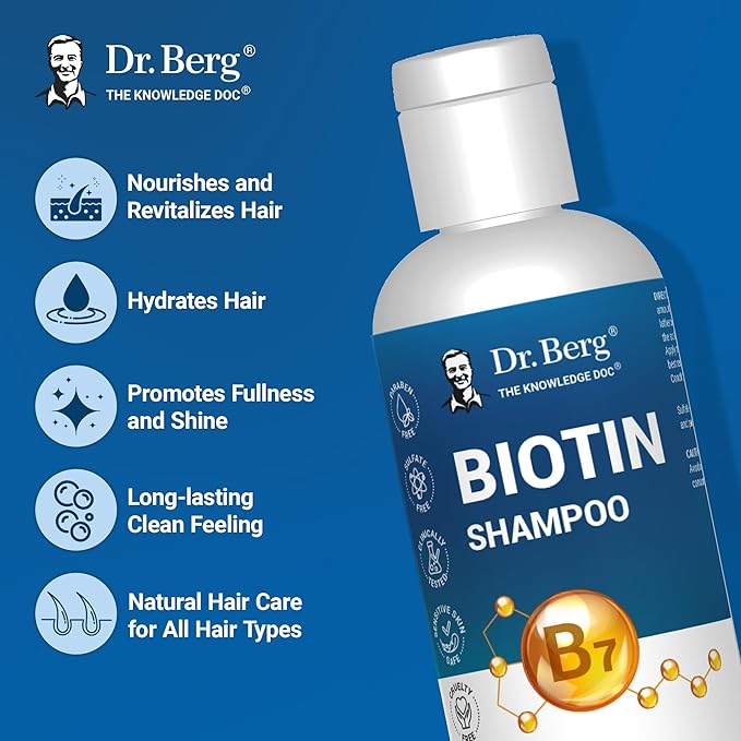 Dr. Berg Biotin Shampoo for Men & Women (Improved High-Performance Formula) - Independently Tested & Certified Paraben- Sulfate- & Silicone-Free - Infused w/Biotin, Argan Oil & Botanicals - 8 Fl oz-Velvo Beauty